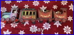 VTG Large Santa's Train Wooden Christmas 4 Piece Train Set From Costco Rare GC