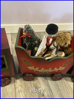 VTG Large Santa's Train Wooden Christmas 4 Piece Train Set From Costco Rare GC