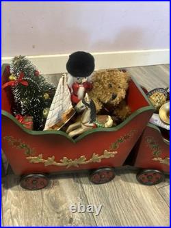 VTG Large Santa's Train Wooden Christmas 4 Piece Train Set From Costco Rare GC
