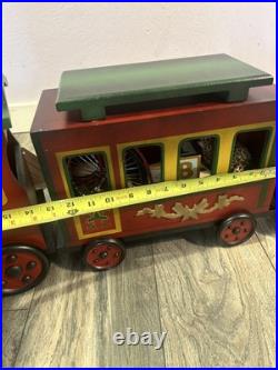 VTG Large Santa's Train Wooden Christmas 4 Piece Train Set From Costco Rare GC
