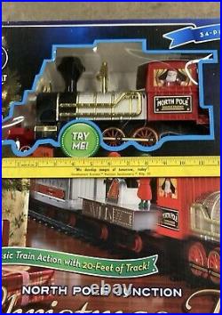 Vintage Blue Hat Holiday North Pole Junction Christmas Train Set
