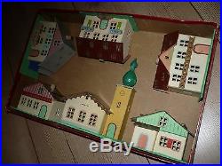 Vintage German Christmas village cardboard Erzgebirge house church set HO train