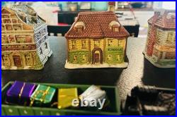 Vintage National Decorations Porcelain Christmas Village with Bachmann Train Set