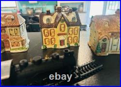 Vintage National Decorations Porcelain Christmas Village with Bachmann Train Set